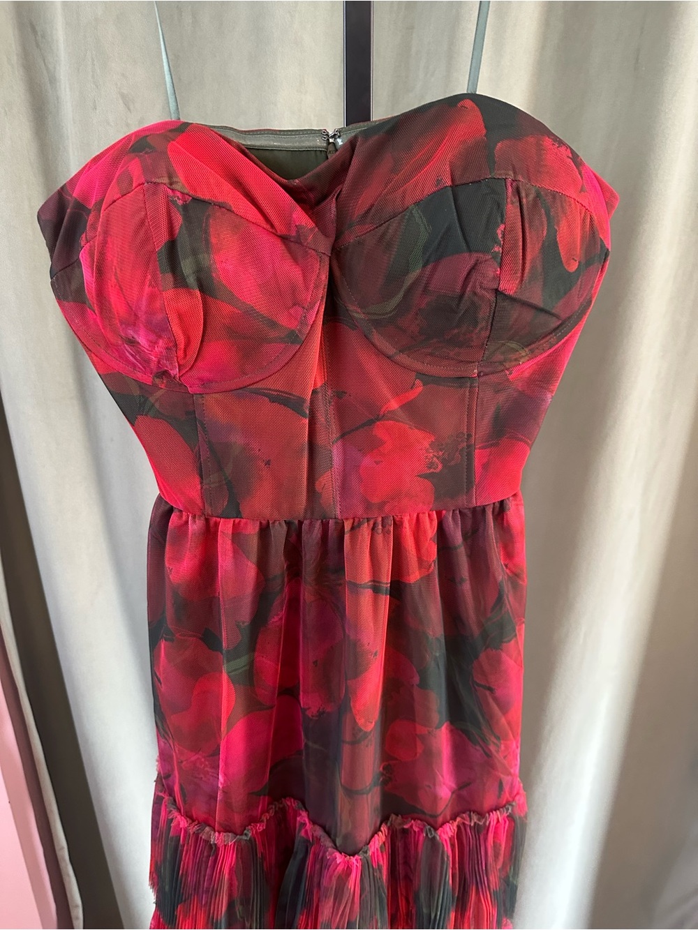 Hutch Isabella Strapless Red and Black Tiered Ruffle Gown - Picture 4 of 8